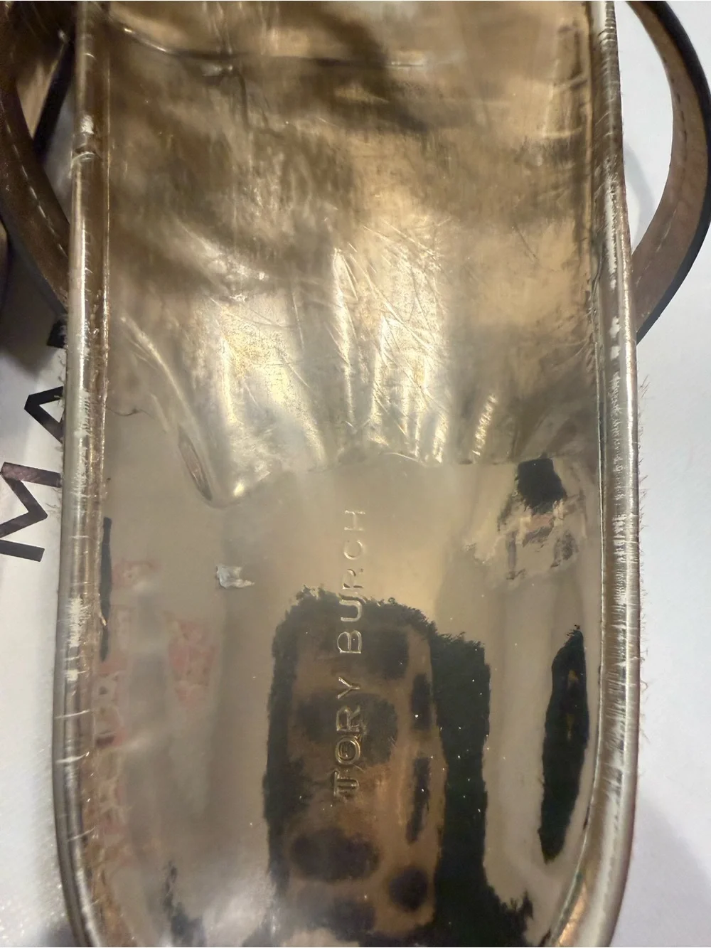Tory Burch Rose Gold Logo Thong Sandals